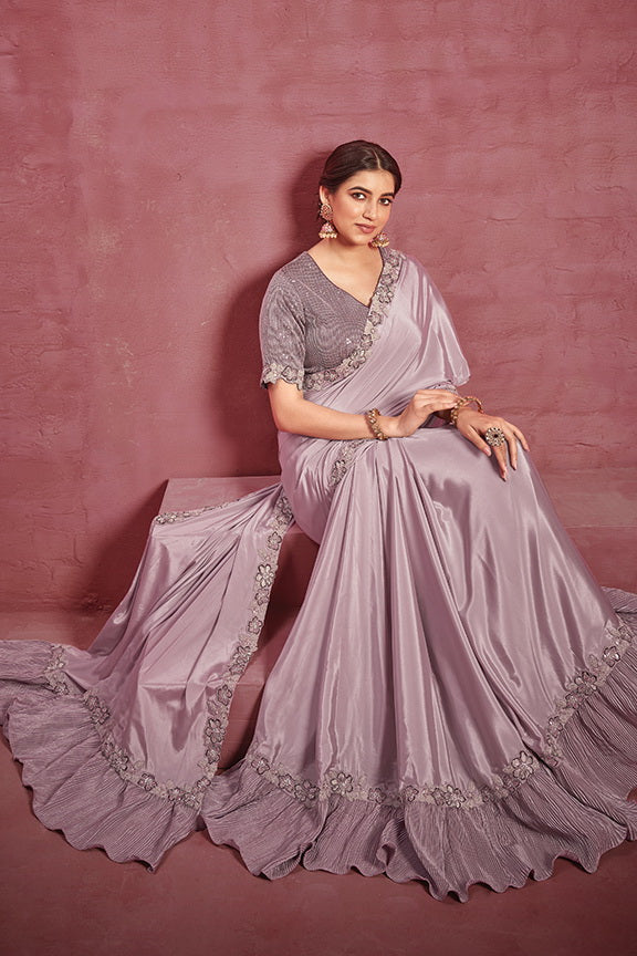 Purple Silk Georgette Saree with Stitched Blouse