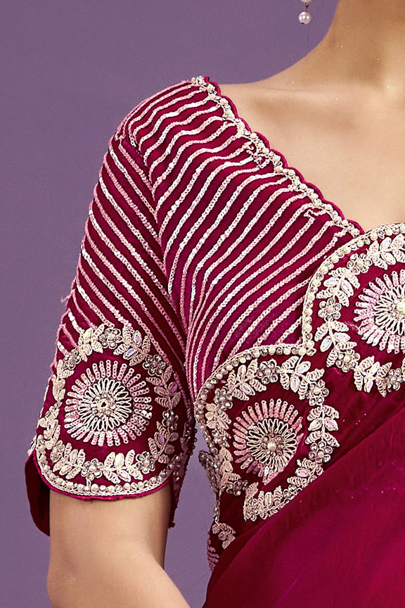Rani Sequence Two Tone Satin Silk Saree