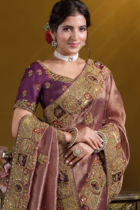 Wine Pure Georgette Pure Khatli work Designer Saree With Blouse.