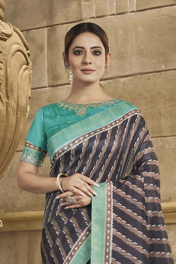 Brown Gajji Silk Handwork Saree with Unstitched Blouse