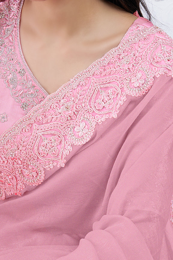 Light Pink Crepe Shimmer Silk Diamond with hand work Saree