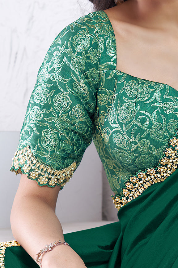 Green Pure Crepe Silk Diamond with hand work Saree