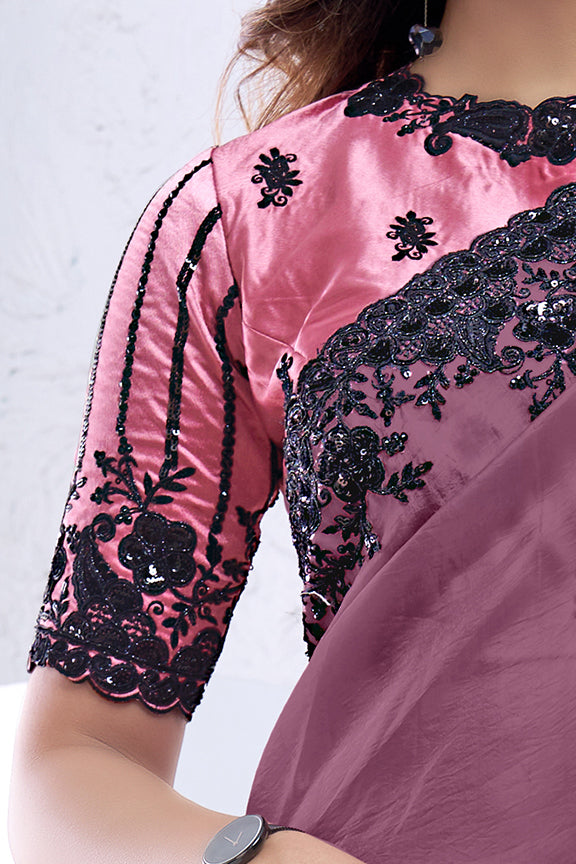 Dark Mauve Crush Pure Silk Sequence with hand work Saree