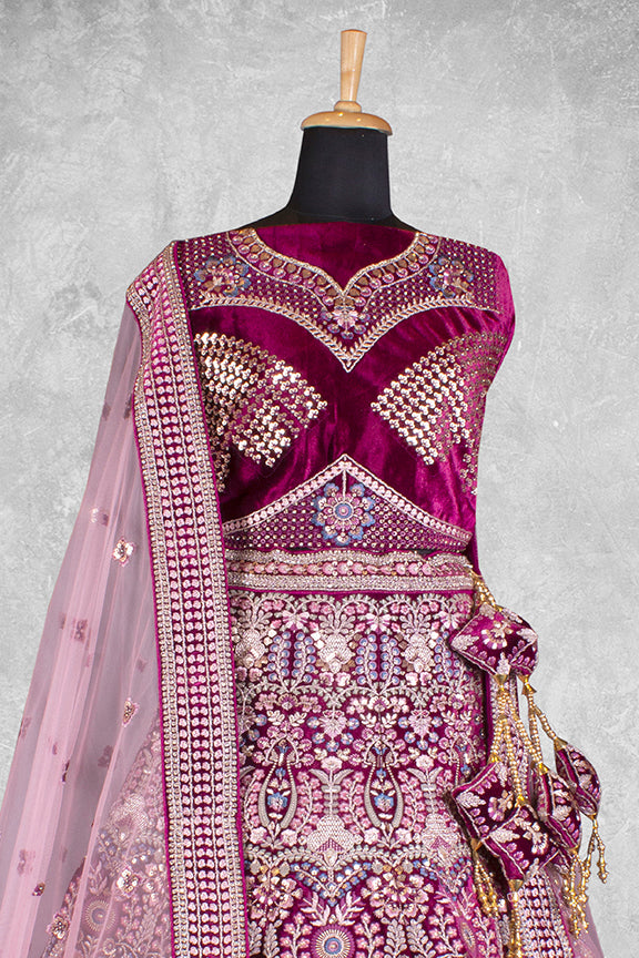 Lavendar & Wine Hand work Semi Stitched Lehenga Choli with Dupatta