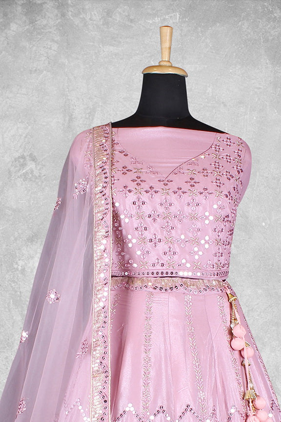 Lavender Crepe Silk Embroidered Semi Stitched Lehenga Choli with Dupatta