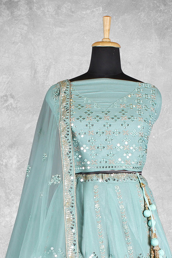 Green Crepe Silk Embroidered Semi Stitched Lehenga Choli with Dupatta