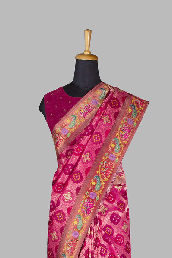 Maroon Rankat Tusser Silk Kalamkari Saree with Unstitched Blouse