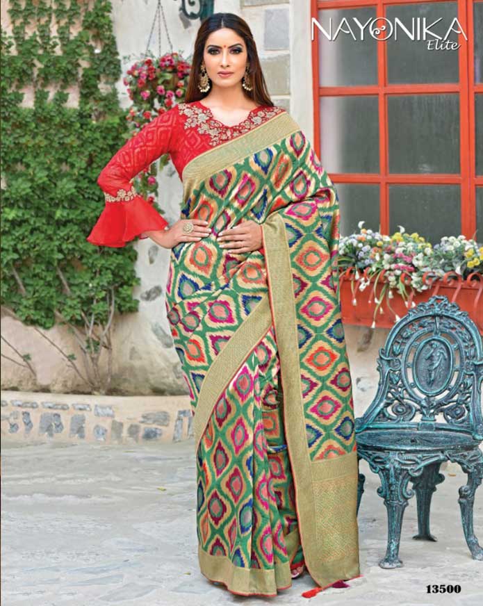Ikat Weaved Silk saree with Designer Blouse